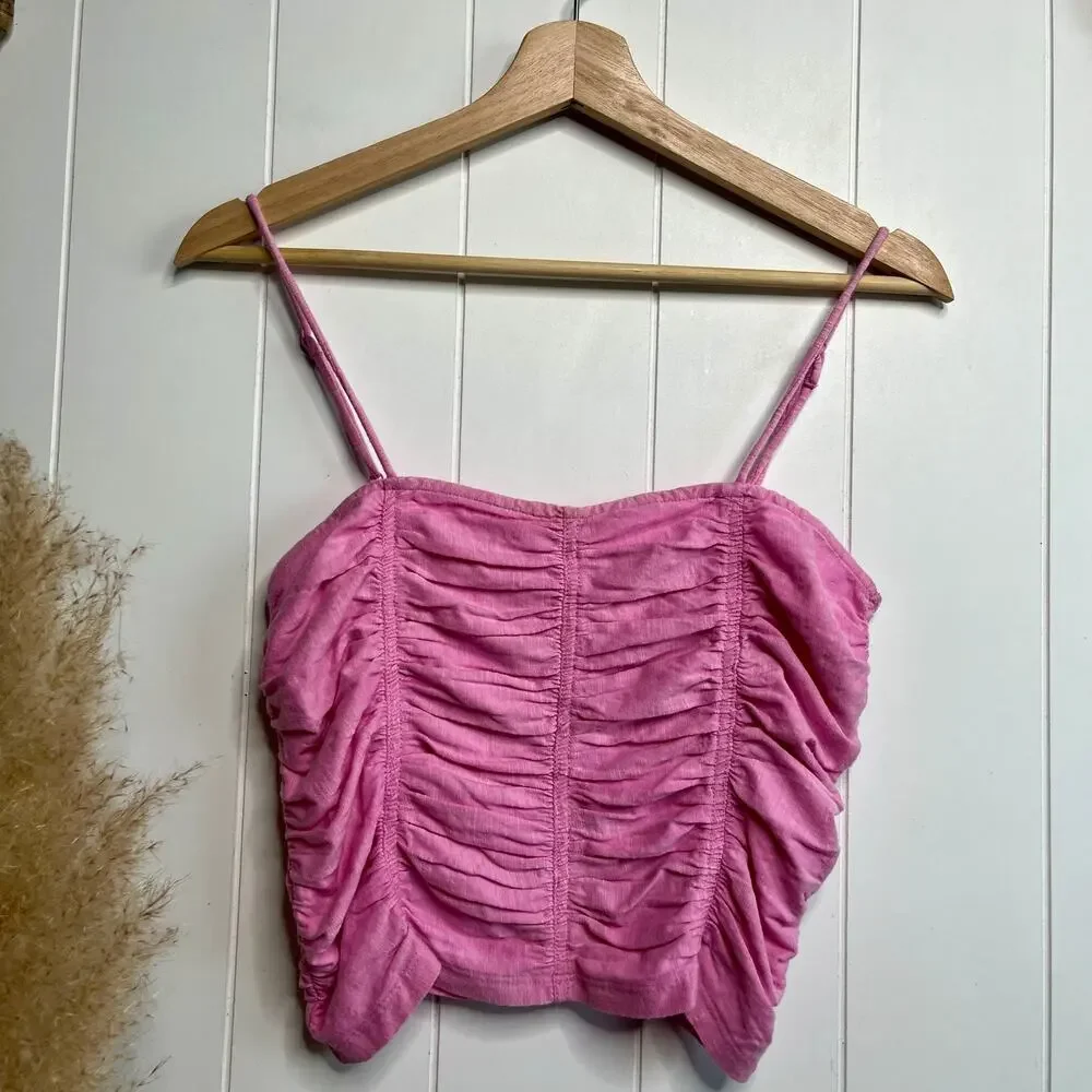 Free People top cropped ruched tank cotton boho